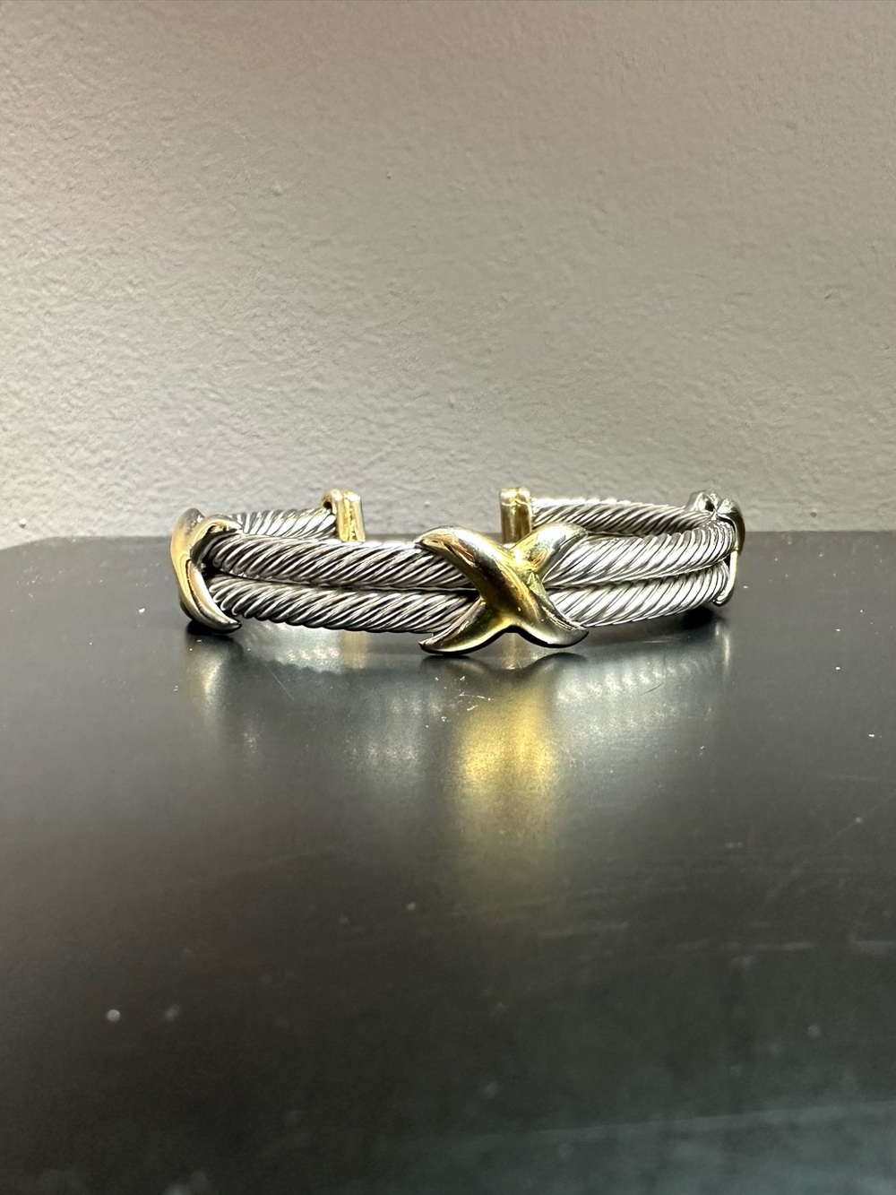 Two-Tone Silver and Gold Cable Cuff Bracelet